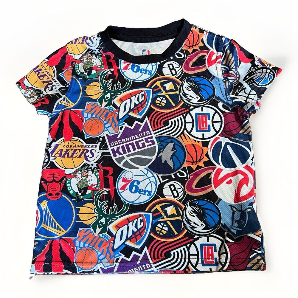 NBA All Teams Logos Graphic Print Youth Kids T Shirt Colorful Size 4